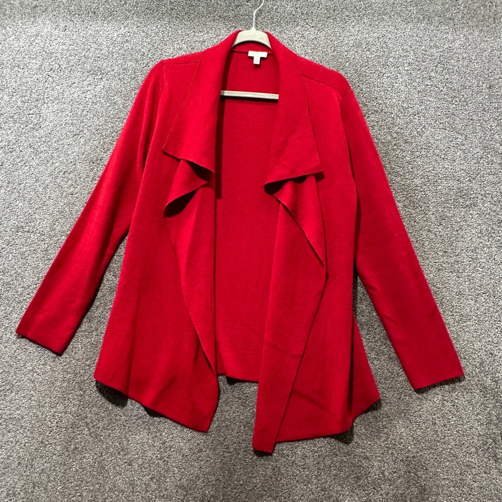 Talbots Red Drape Neck Open Front Cardigan Sweater Womens MP Petite Cotton Wool